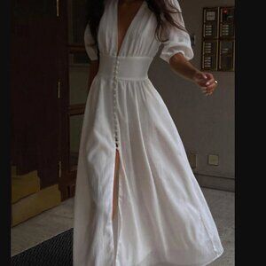 Frenchy Button Split Long Dress